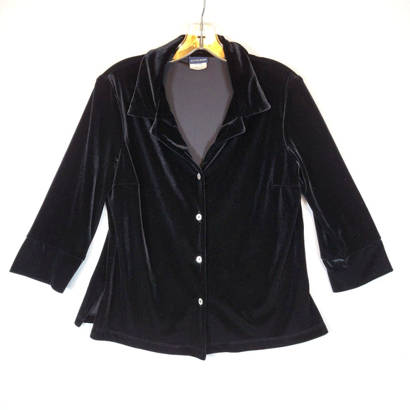 Boston Proper Tops - Boston Proper Womens Velvet Button Blouse Top Size Medium Black Evening Holiday